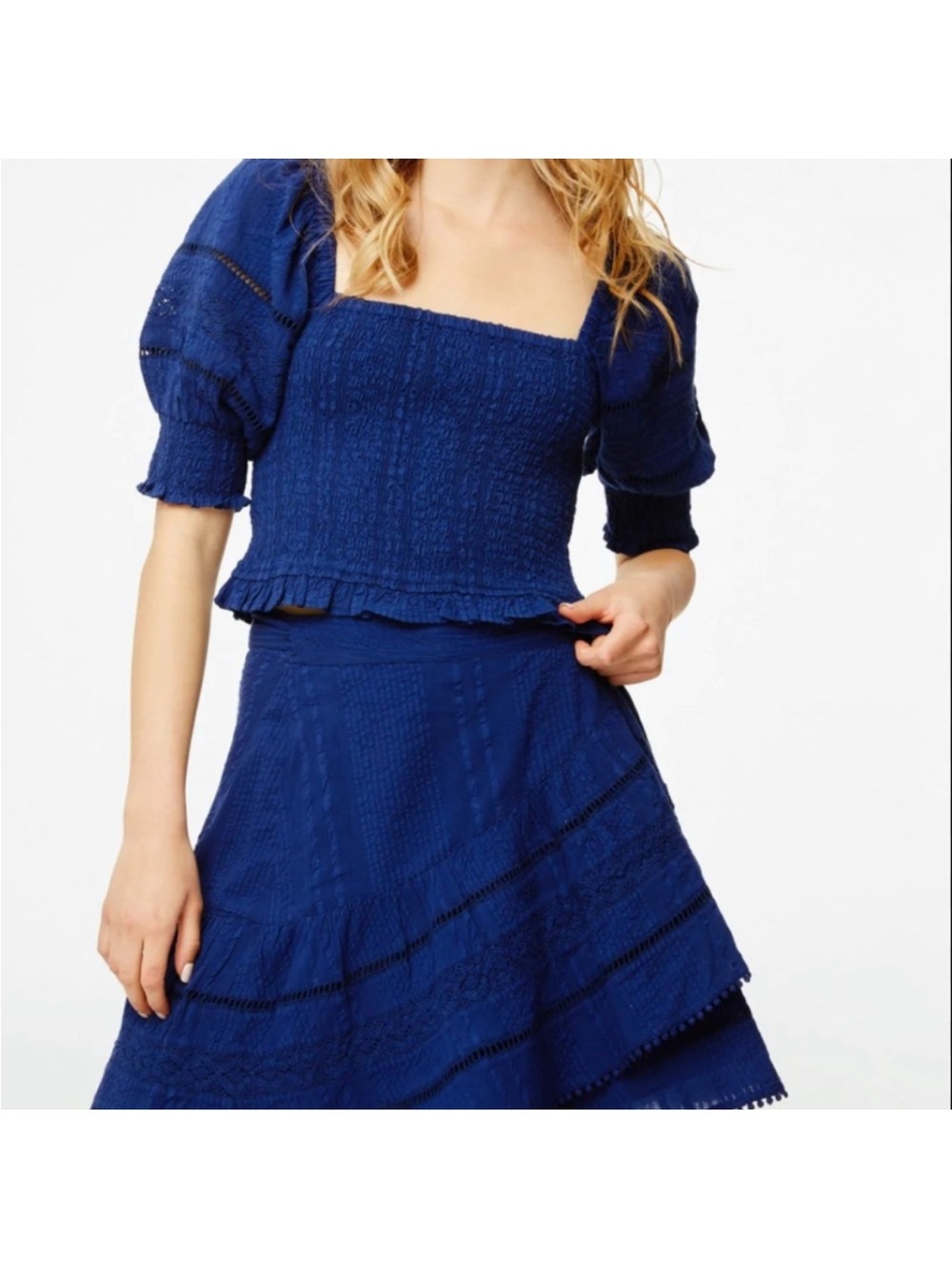 Roller Rabbit Royal Blue Smocked Square-Neck Skater Skirt Set